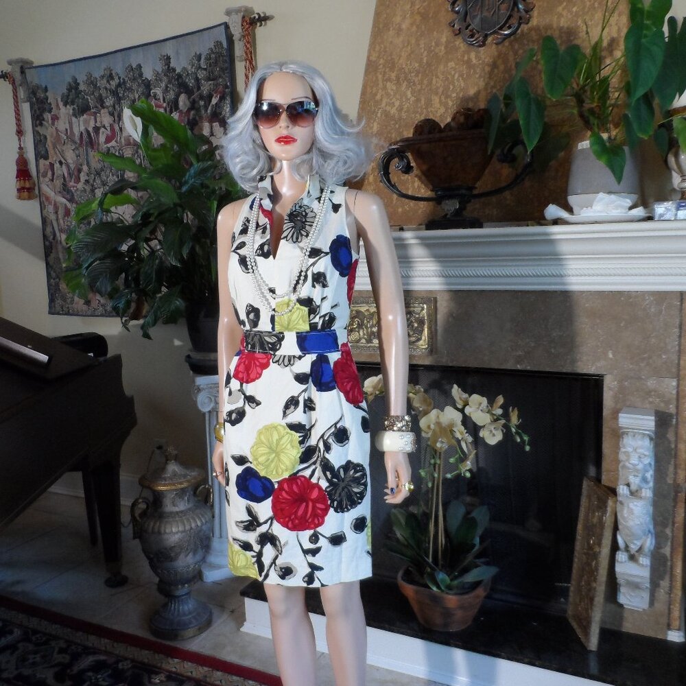 Moschino CheapandChic Ivory Multi Color Floral Print Sheath Dress Size 8